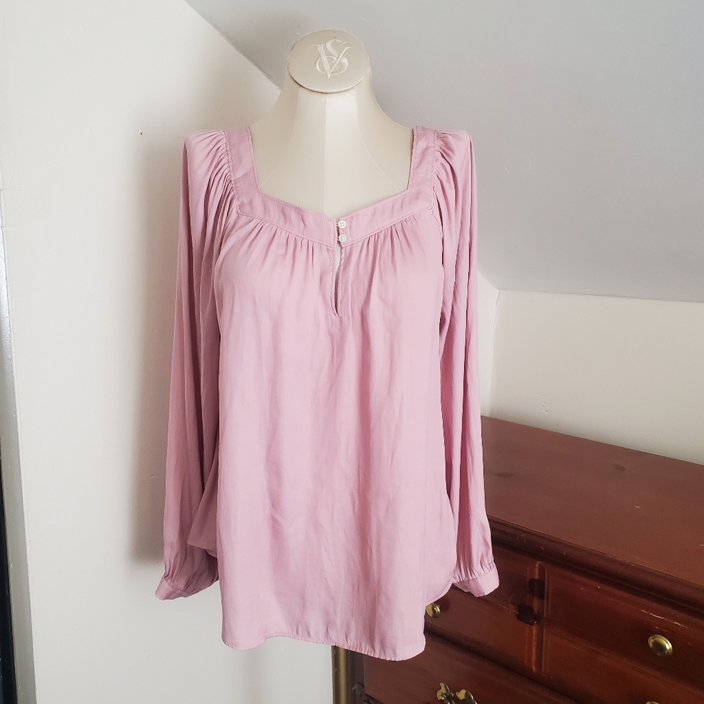 LOFT Flowy Long Sleeve Blouse Light  Pink